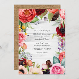 Convite Rustic Boho Floral Bohemian Código QR RSVP Casamen
