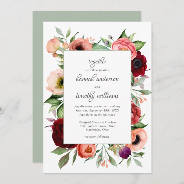 Convite Rustic Boho Floral Charm Wedding (Frente/Verso)