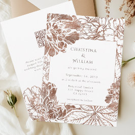 Convite Rustic Boho Floral Mocha Brown Casamento Código QR