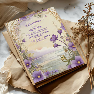 Convite Rustic Boho Floral Plum & Dusty Purple Casamento