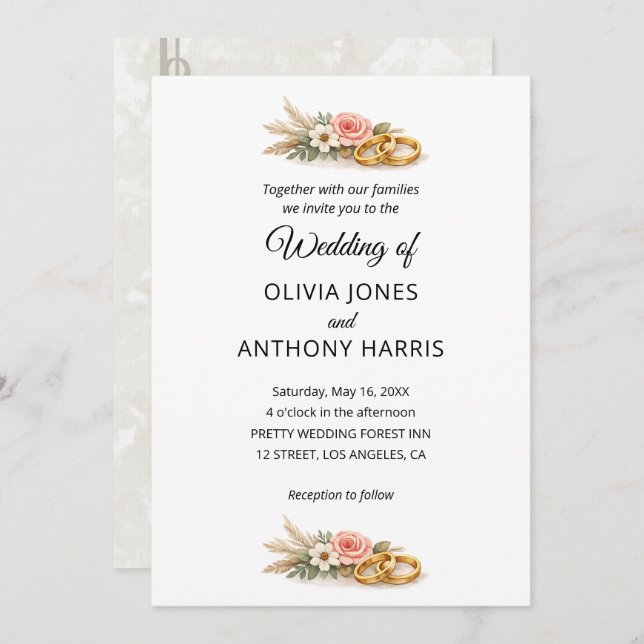 Convite Rustic Boho Floral Watercolor Wedding  (Frente/Verso)