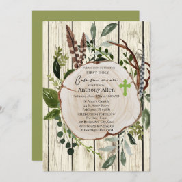 Convite Rustic Boho Greenery Primeira Comunhão Sagrada