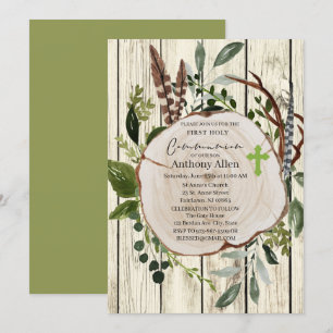 Convite Rustic Boho Greenery Primeira Comunhão Sagrada