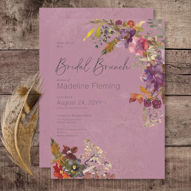 Convite Rustic Boho Jewel Tone Plum Florals Bridal Brunch (Rustic Boho Jewel Tone Plum Florals Bridal Brunch Invitation)