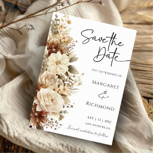 Convite Rustic Boho Neutral Floral Casamento Salvar Data