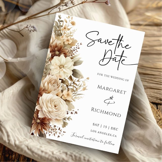 Convite Rustic Boho Neutral Floral Casamento Salvar Data (Criador carregado)