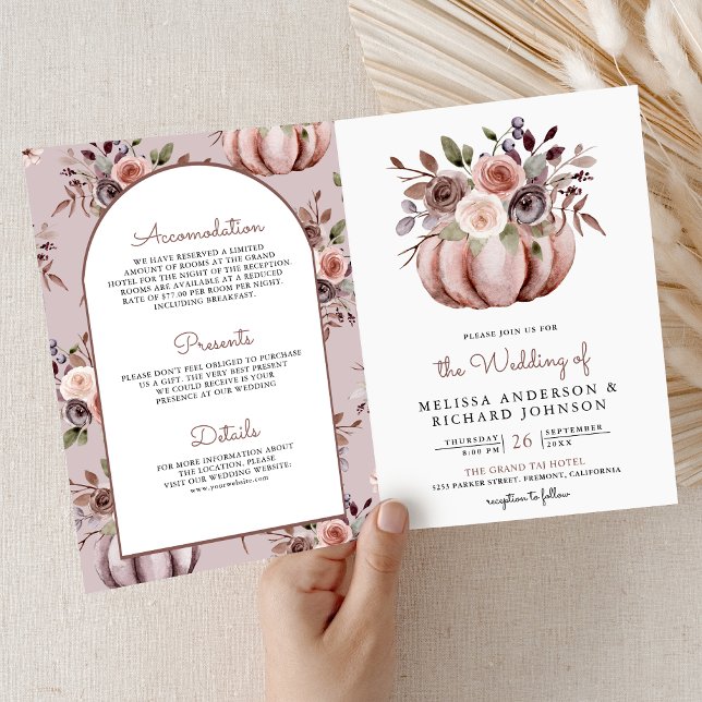 Convite Rustic Boho Neutral Pumpkin Floral QR Code Wedding (Criador carregado)