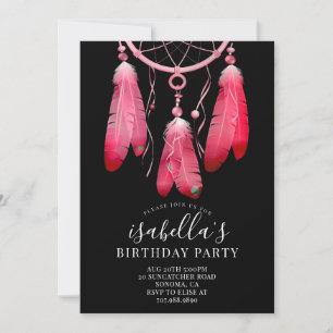 Convite Rustic Boho Pink Drecher Black Birthday