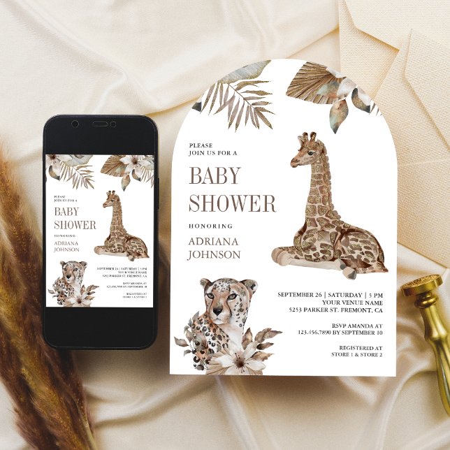 Convite Rustic Boho Safari Leopard and Giraffe Baby Shower (Criador carregado)