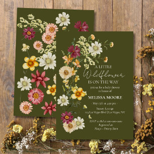 Convite Rustic Boho Sage Green Wildflower Chá de fraldas