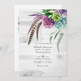 Convite Rustic Boho Succulents Código QR Casamento RSVP