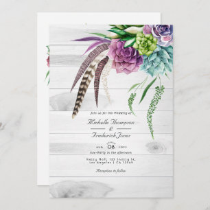 Convite Rustic Boho Succulents Código QR Casamento RSVP