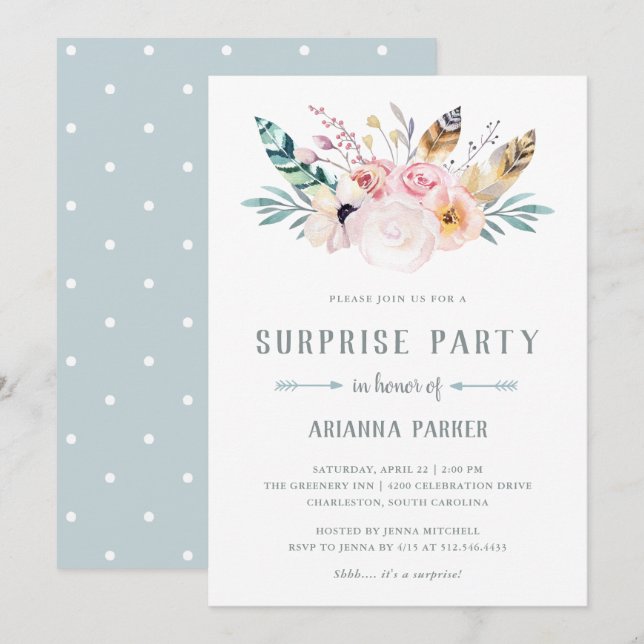 Convite Rustic Boho Surprise Party (Frente/Verso)