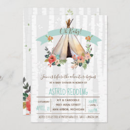 Convite Rustic Boho Teepee Gênero Chá de fraldas neutro