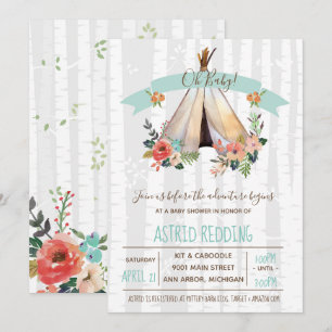 Convite Rustic Boho Teepee Gênero Chá de fraldas neutro
