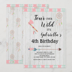 Convite Rustic Boho Tribal Quatro Nunca Selvagem 4º Anive