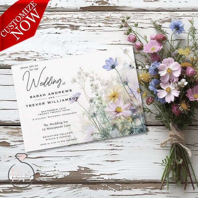 Convite Rustic Boho Watercolor (Easy to customize )