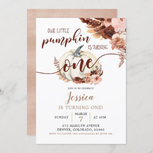 Convite Rustic Boho White Pumpkin Primeiro Aniversário