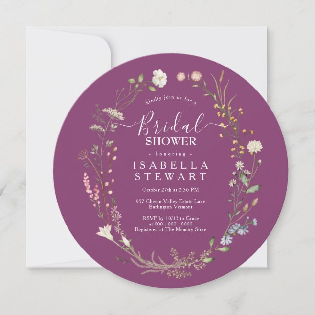 Convite Rustic Boho Wildflower Berry Chá de panela (Frente)