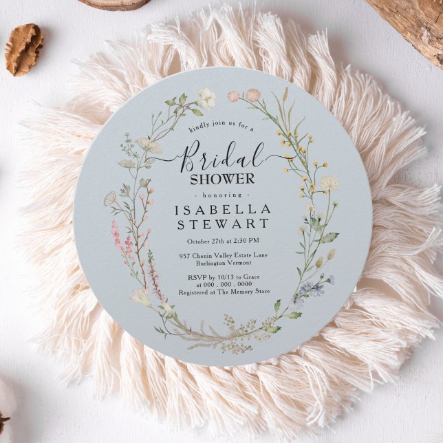 Convite Rustic Boho Wildflower Light Marinho Chá de panela (Criador carregado)