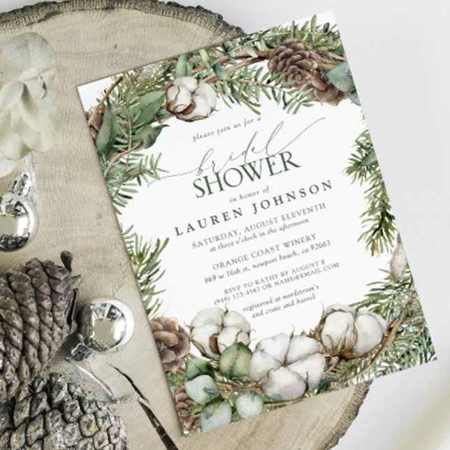 Convite Rustic Boho Winter Greenery Pinecone Chá de panela (Bridal Shower Invitation!)