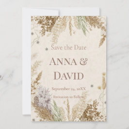Convite Rustic Boho Winter Save the Date with Pampas Grass