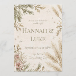 Convite Rustic Boho Winter Wedding Invitation with Snow