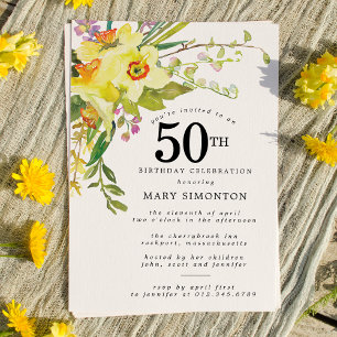 Convite Rustic Boho Yellow Daffodil 50º Aniversário