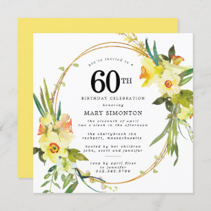 Convite Rustic Boho Yellow Daffodil 60º Aniversário