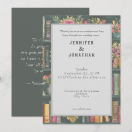 Convite Rustic Book Lovers Print Floral Wedding Invitation