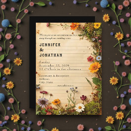 Convite Rustic Book Lovers Print Floral Wedding Invitation