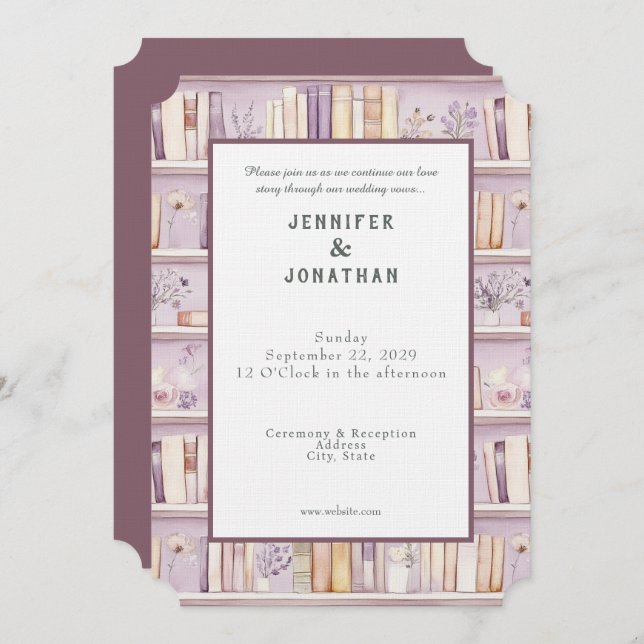 Convite Rustic Book Lovers Print Wedding Invitation (Frente/Verso)