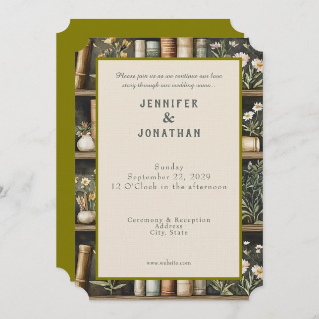 Convite Rustic Book Lovers Print Wedding Invitation (Frente/Verso)