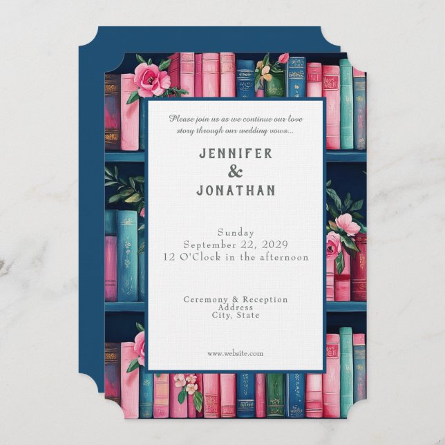 Convite Rustic Book Lovers Print Wedding Invitation (Frente/Verso)