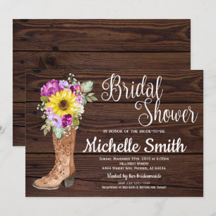 Convite Rustic Boot Country Floral Chá de panela de Girass