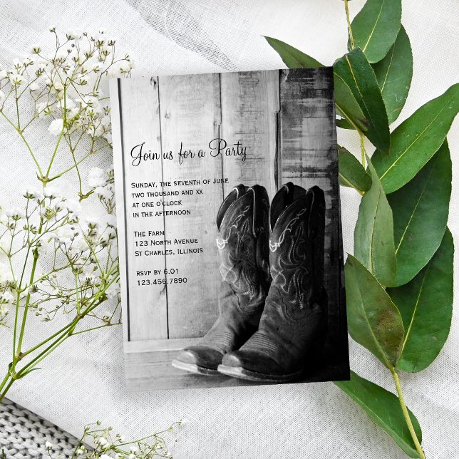 Convite Rustic Boots Country e Western General Party (Criador carregado)