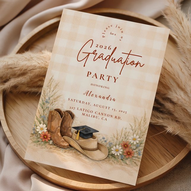Convite Rustic Boots Graduation Party (Criador carregado)