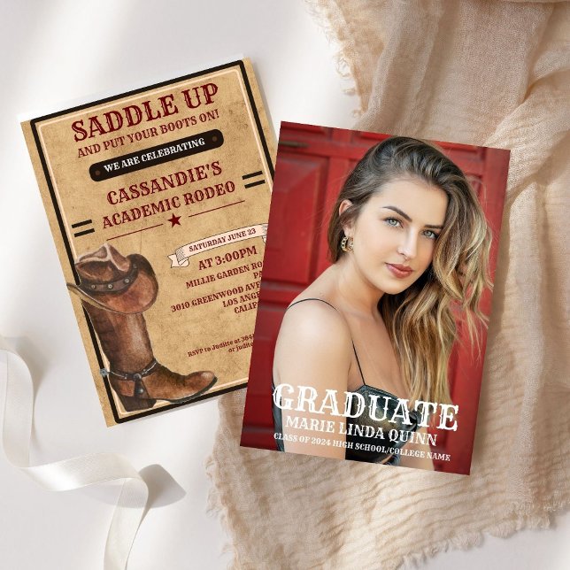 Convite Rustic Boots Western Cowboy Graduação (Criador carregado)