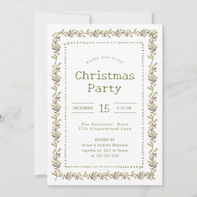 Convite Rustic Botanical Christmas Party (Frente)