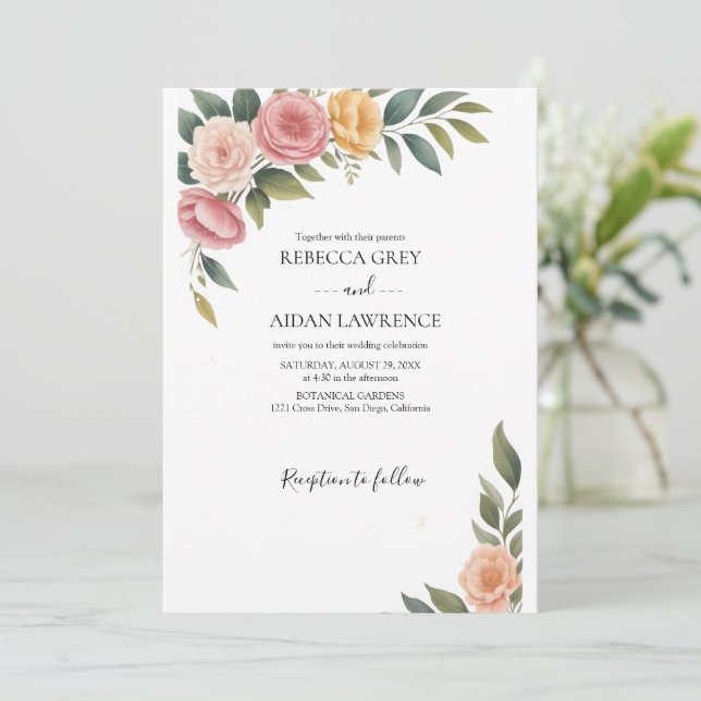 Convite Rustic Botanical Eucalyptus Greenery Wedding  (Em pé/Frente)