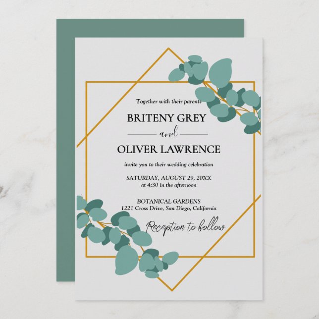 Convite Rustic Botanical Eucalyptus Greenery Wedding (Frente/Verso)