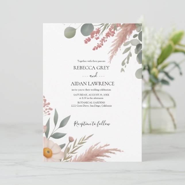 Convite Rustic Botanical Eucalyptus Greenery Wedding  (Em pé/Frente)