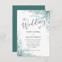 Rustic Botanical Sage Green & Teal Wedding Invit