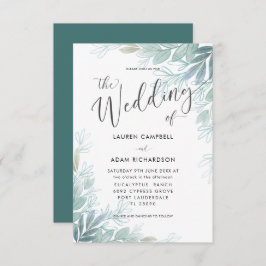 Convite Rustic Botanical Sage Green & Teal Wedding Invit