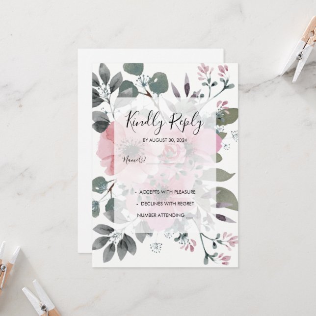 Convite Rustic botanical watercolor floral Wedding RSVP (Frente/Verso In Situ)