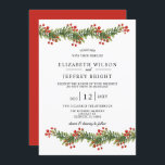 Convite Rustic Boughes of Holly Winter Christmas Wedding<br><div class="desc">Rustic Boughs de Holly Winter Christmas Invitation em Red and Green.</div>