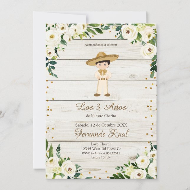 Convite Rustic Boy Invitaciones Tres Anos  (Frente)
