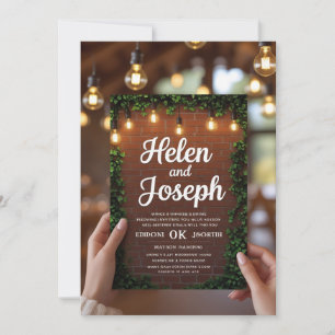Convite Rustic Brick Wall & String Lights Casamento Convit