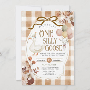 Convite Rustic Brown Gingham Um Silly Goose Aniversário