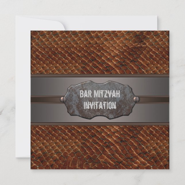 Convite Rustic Brown Leather Brown Bar Mitzvah (Frente)